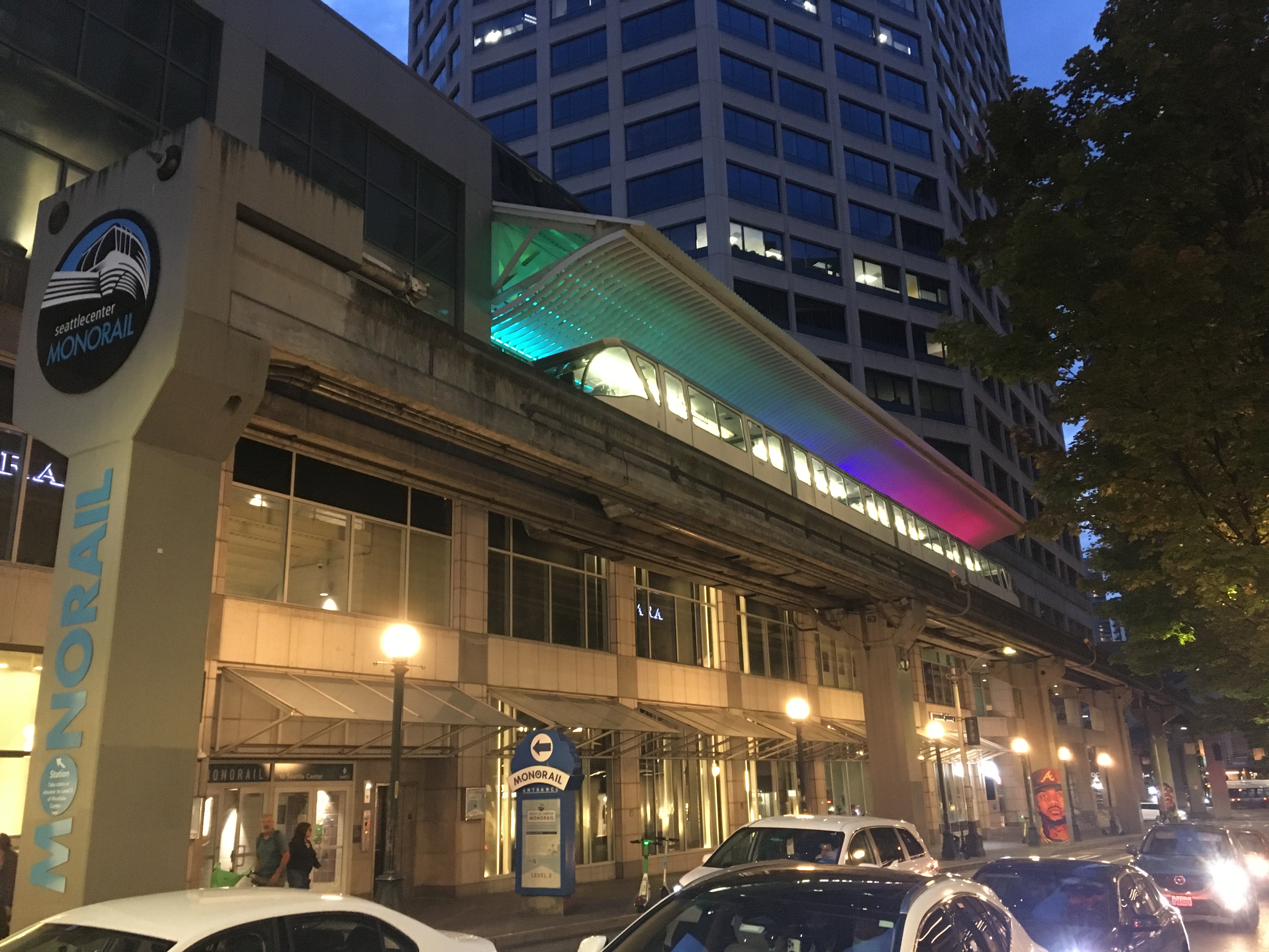 The Seattle monorail in the evening